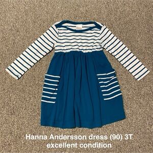 Hanna Andersson Teal and White Striped Long-Sleeve Dress